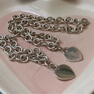 Tiffany & Co RTT Sterling Silver Heart Charm Necklace and bracelet set